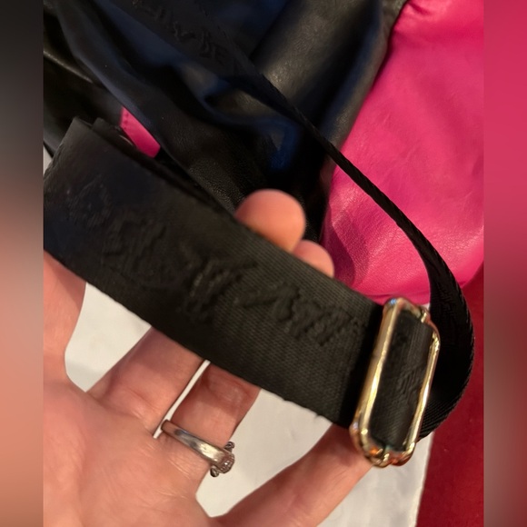 Betsy Johnson Black Pink Quilted Backpack 12”x14” Pink Bow Gold Buckle Strap BAG main image 10